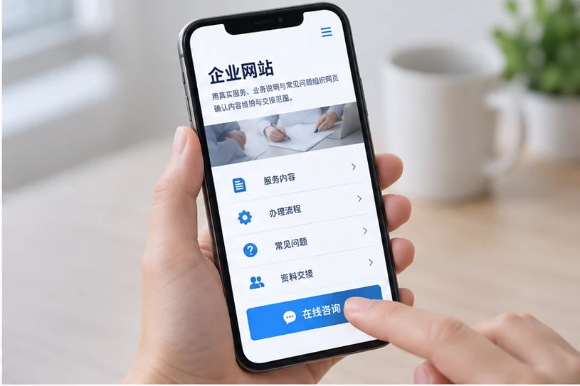 企业网站展示业务与服务信息的场景示意