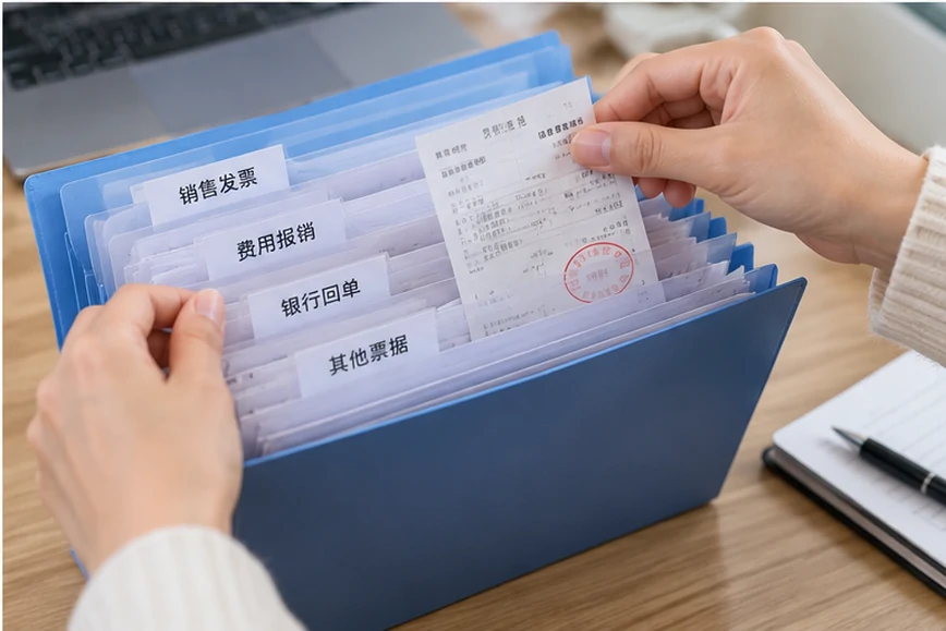 整理企业票据与日常账务资料的服务场景示意