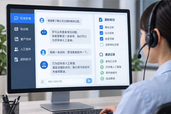 在线客服接待与咨询整理的服务场景示意