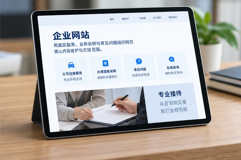 企业网站展示业务与服务信息的场景示意