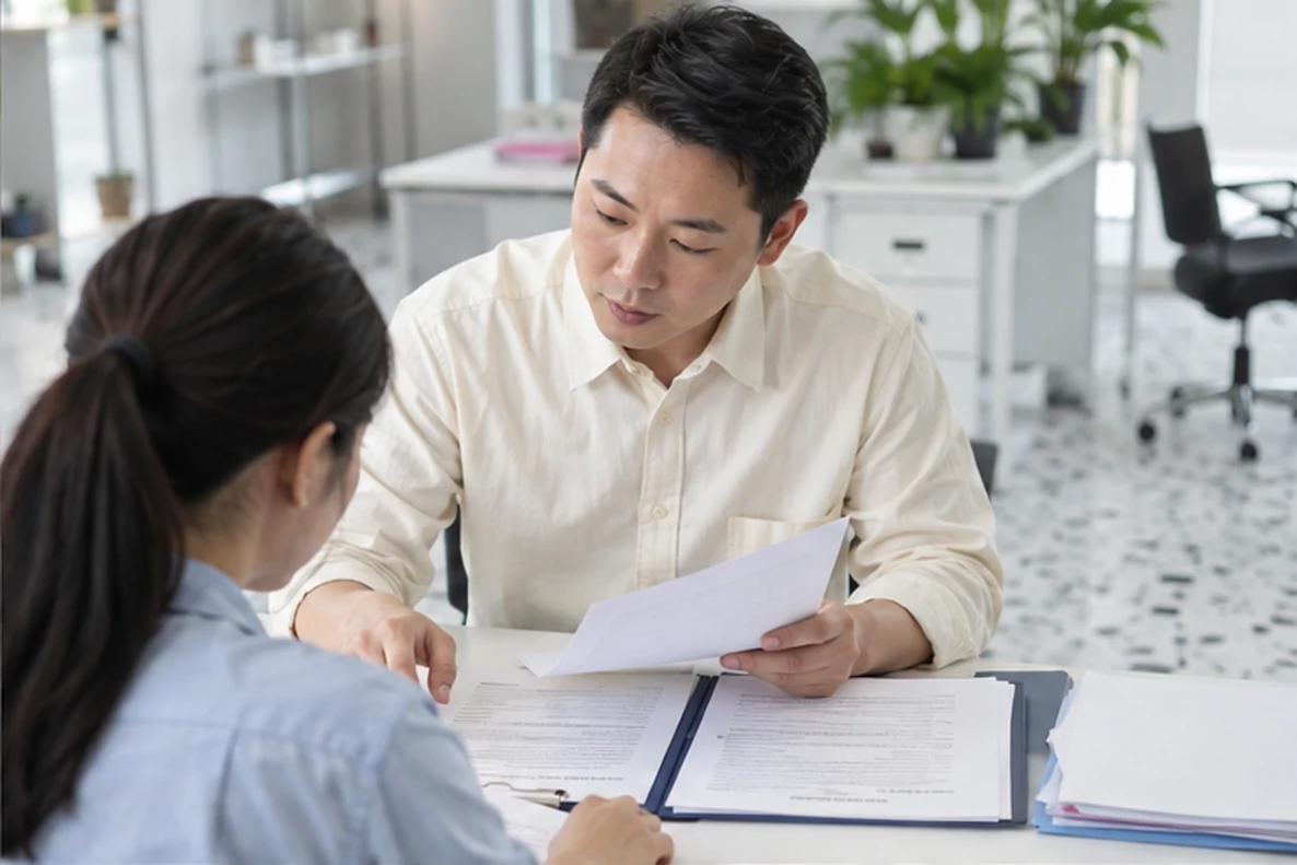 核对注册公司资料与办理事项的服务场景示意