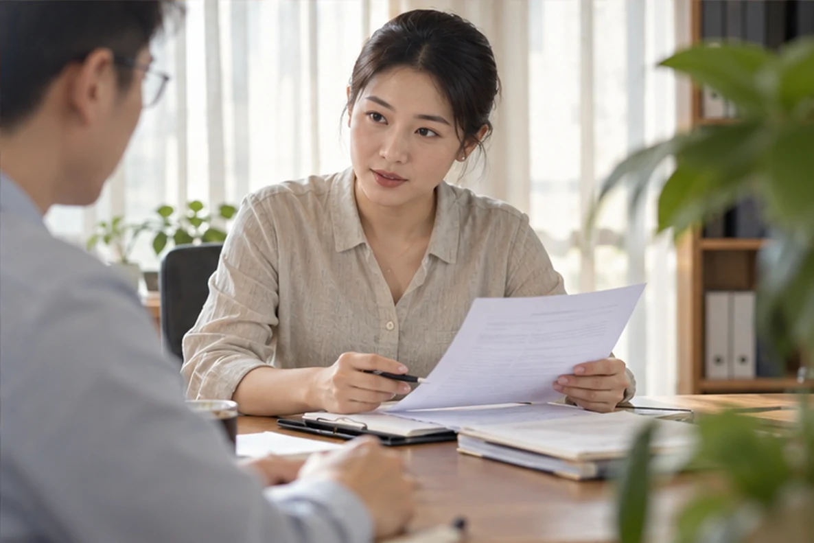 核对注册公司资料与办理事项的服务场景示意