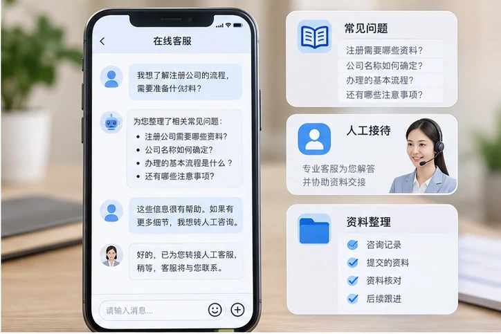在线客服接待与咨询整理的服务场景示意