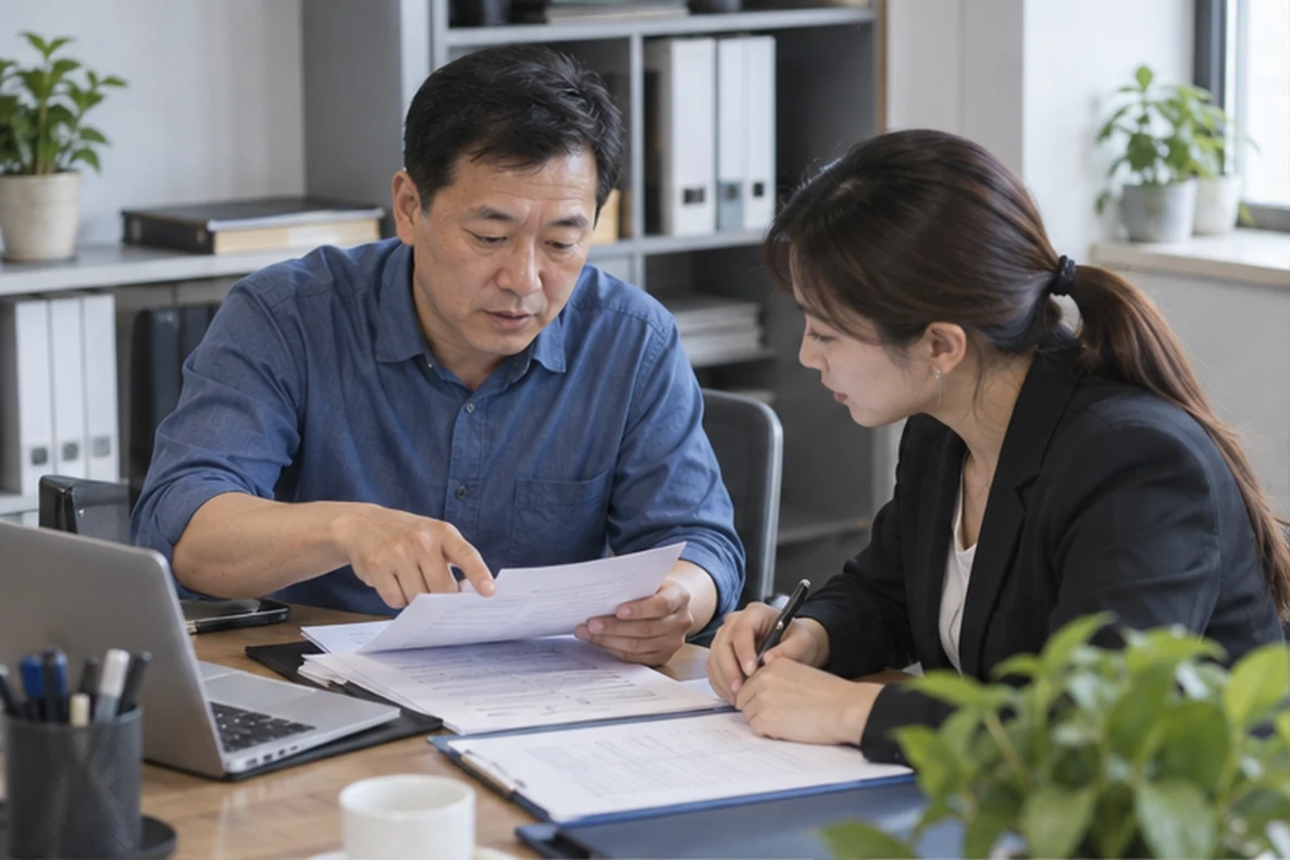核对注册公司资料与办理事项的服务场景示意