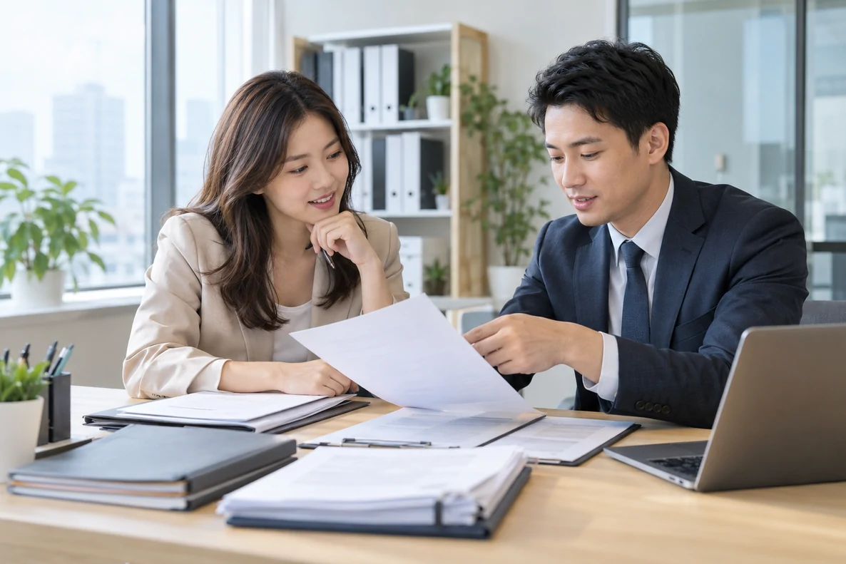 核对注册公司资料与办理事项的服务场景示意