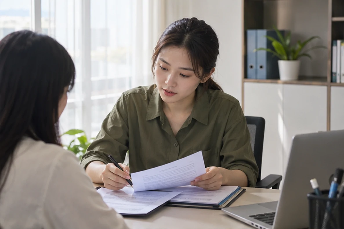 核对注册公司资料与办理事项的服务场景示意