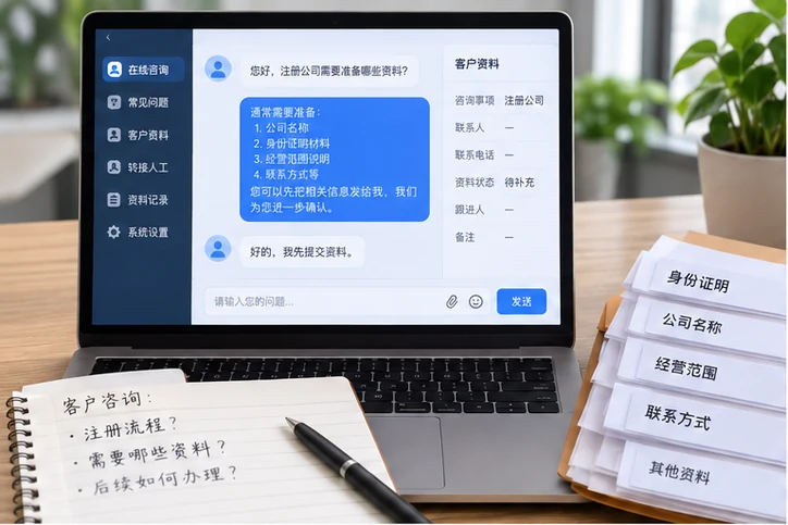 在线客服接待与咨询整理的服务场景示意