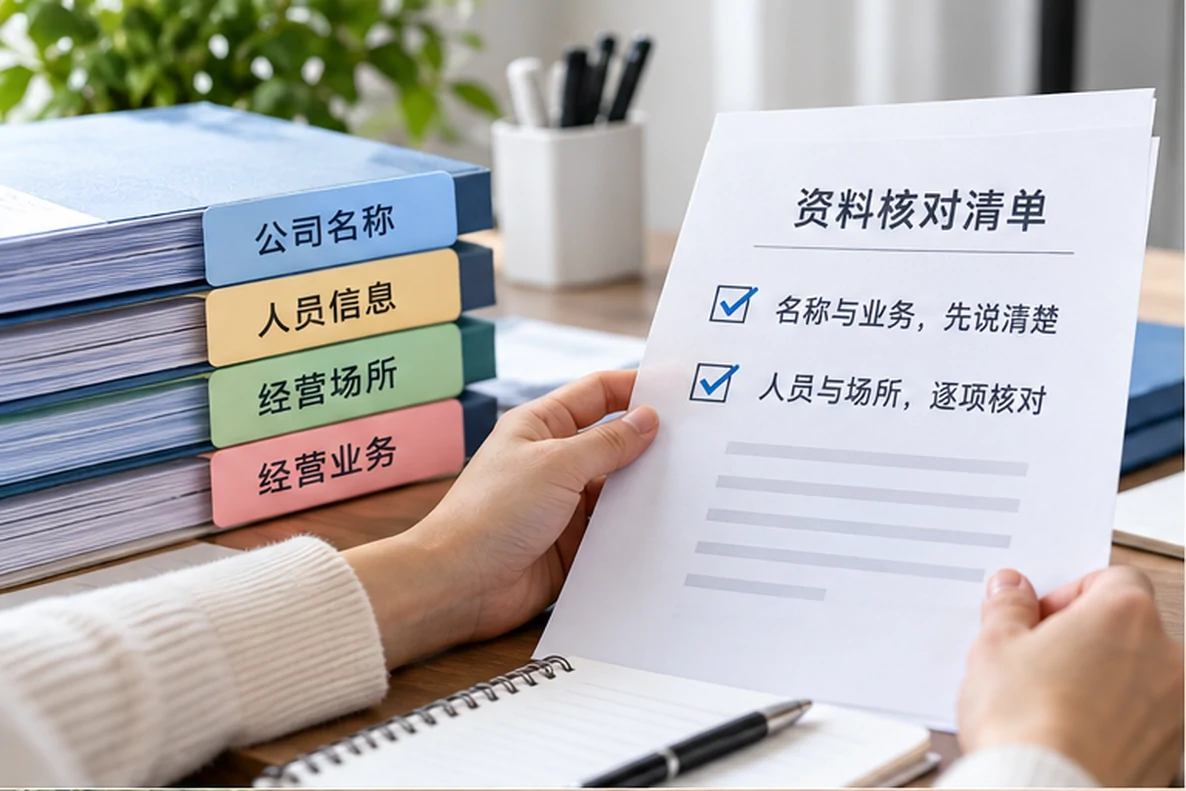 核对注册公司资料与办理事项的服务场景示意