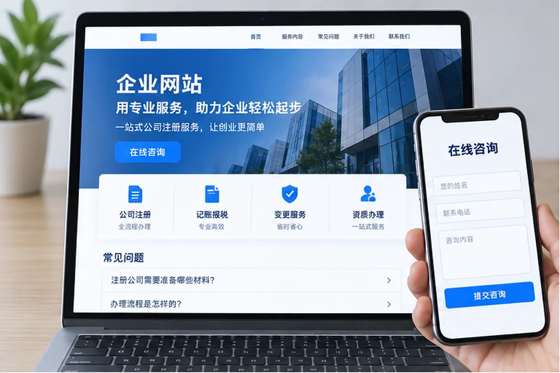 企业网站展示业务与服务信息的场景示意