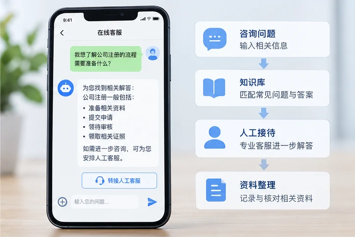 在线客服接待与咨询整理的服务场景示意