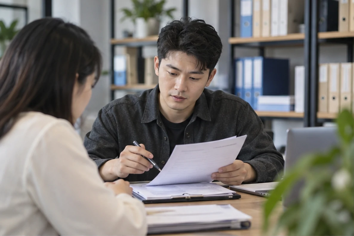 核对注册公司资料与办理事项的服务场景示意