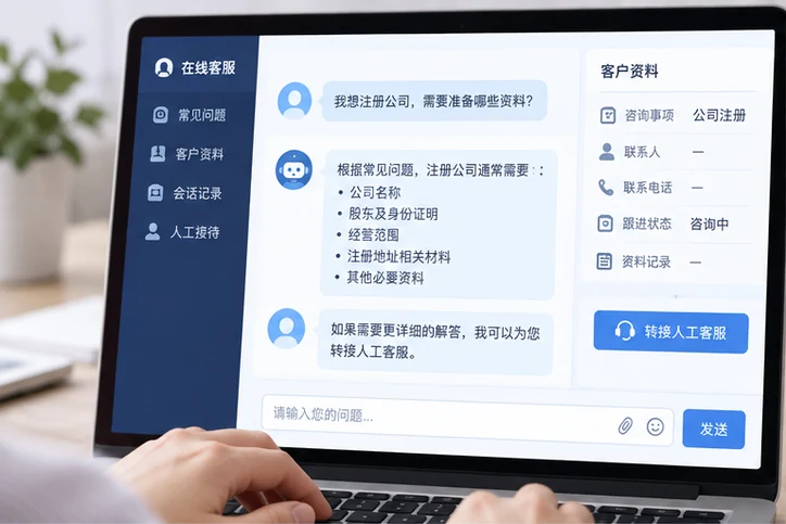 在线客服接待与咨询整理的服务场景示意