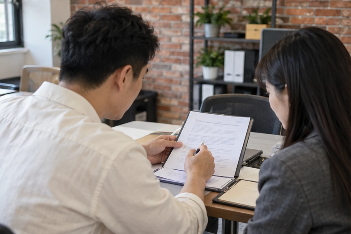 核对注册公司资料与办理事项的服务场景示意