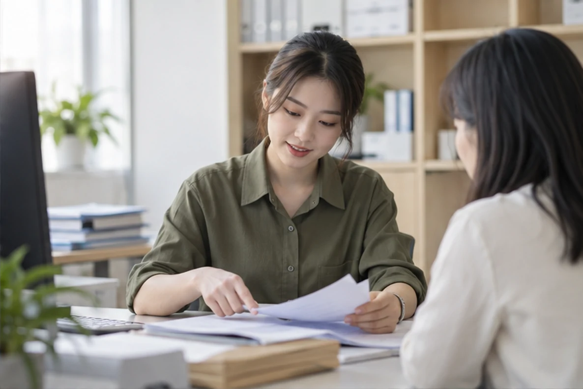 核对注册公司资料与办理事项的服务场景示意