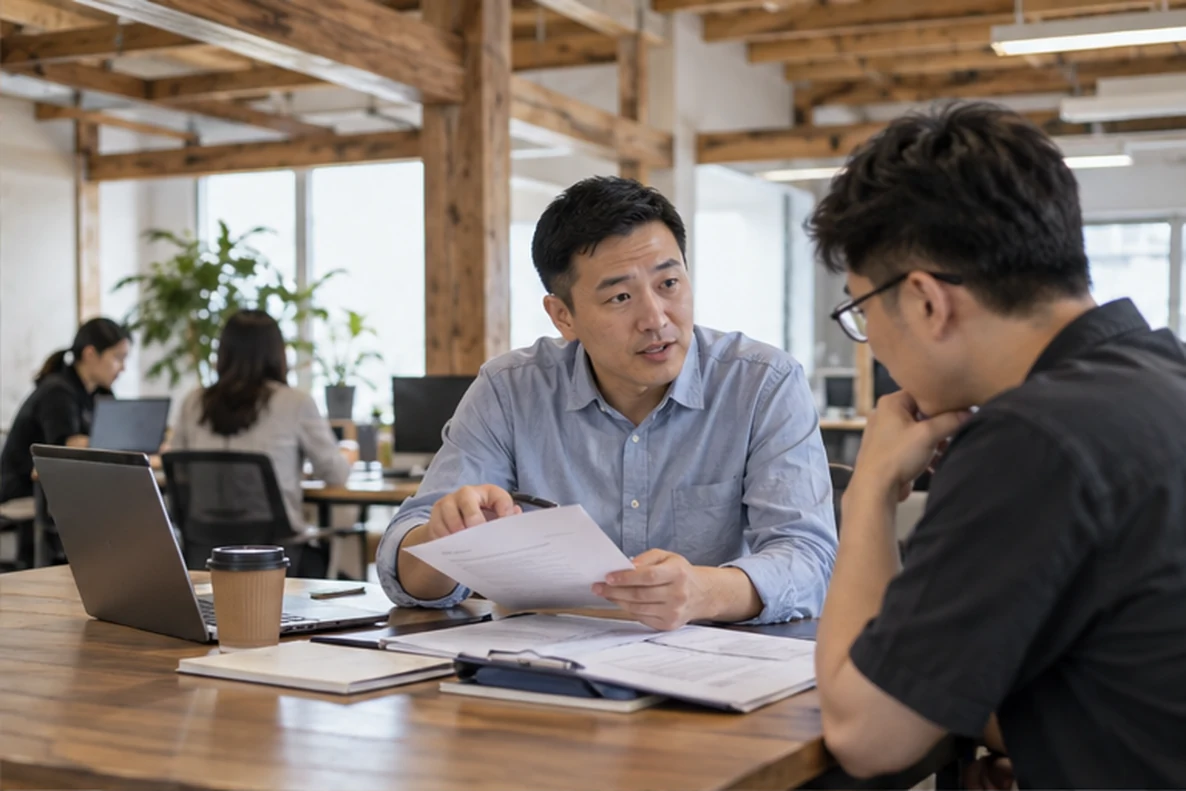 核对注册公司资料与办理事项的服务场景示意