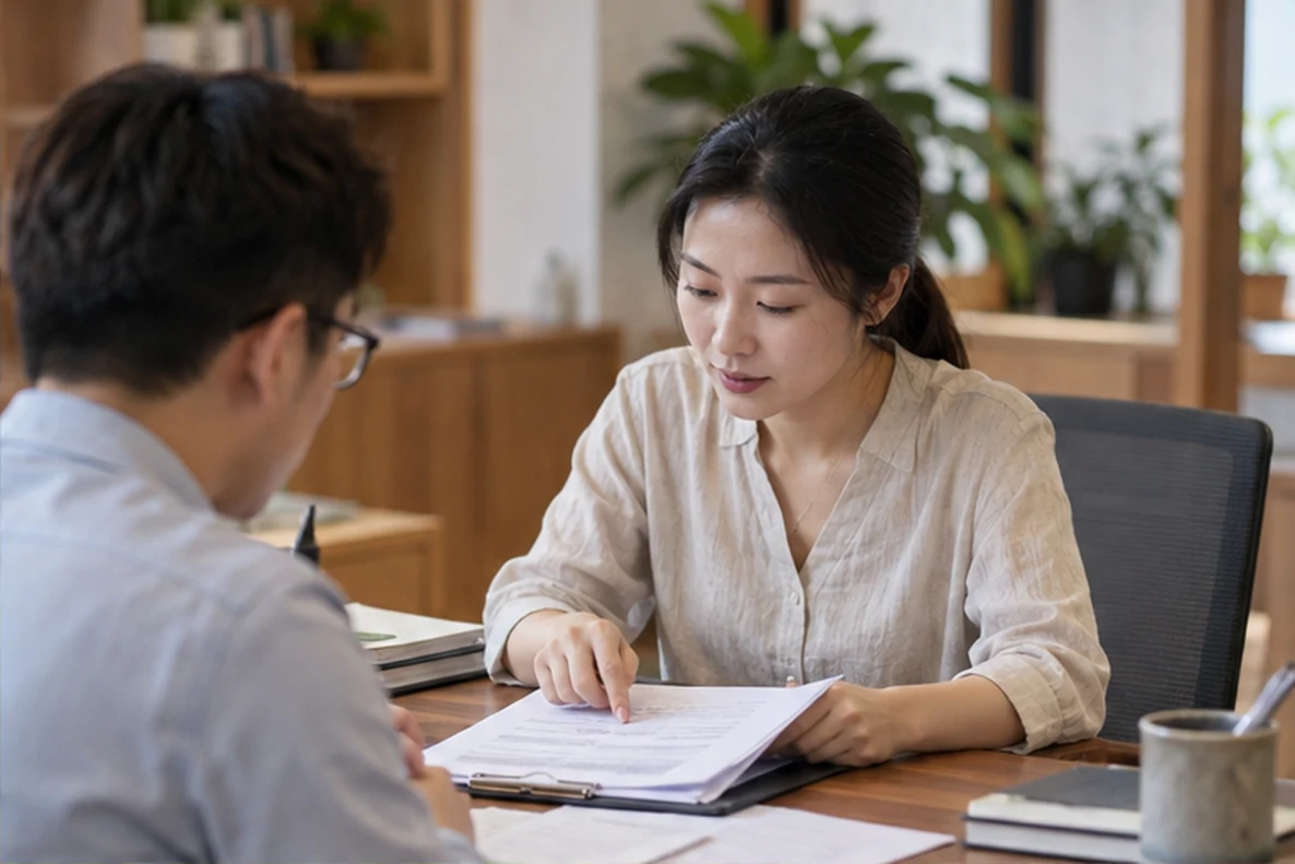 核对注册公司资料与办理事项的服务场景示意