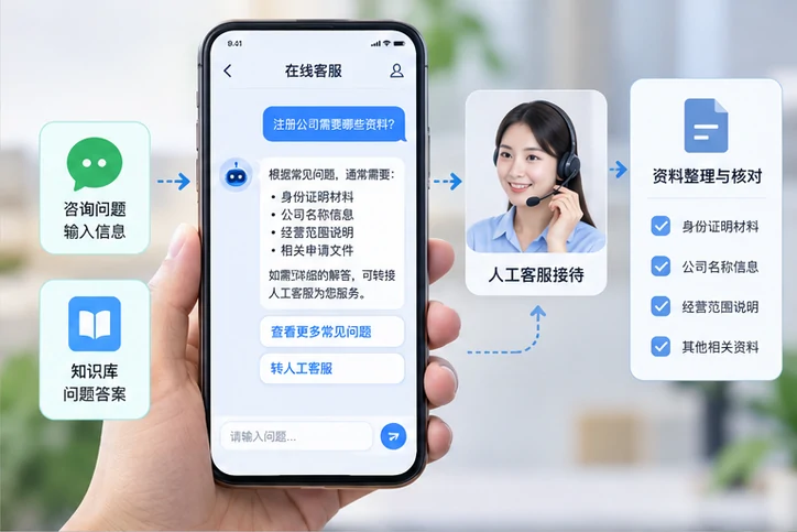 在线客服接待与咨询整理的服务场景示意