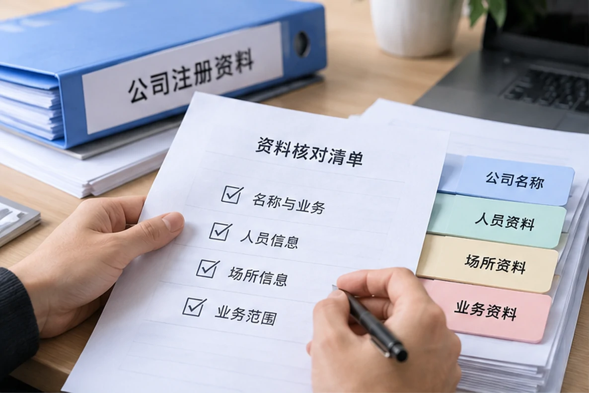 核对注册公司资料与办理事项的服务场景示意
