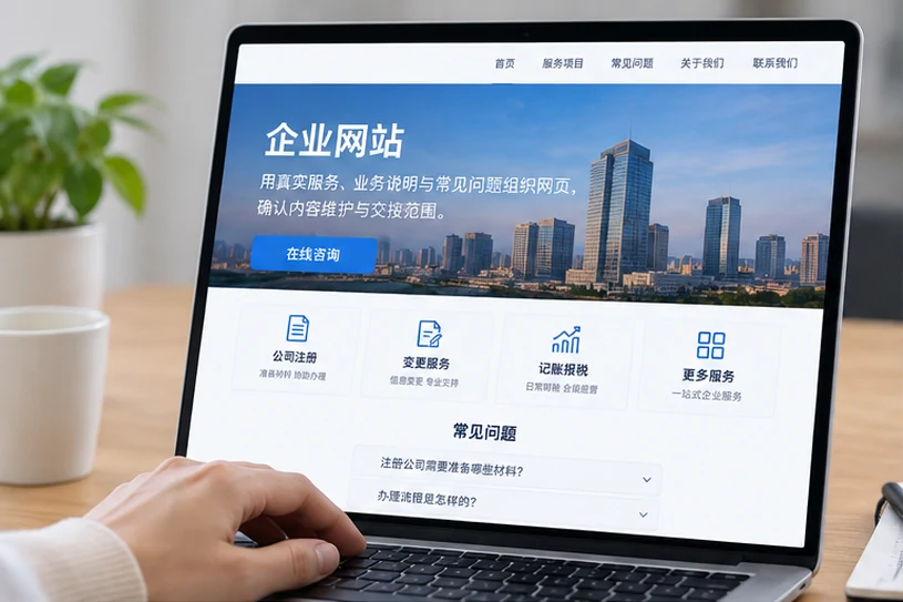 企业网站展示业务与服务信息的场景示意