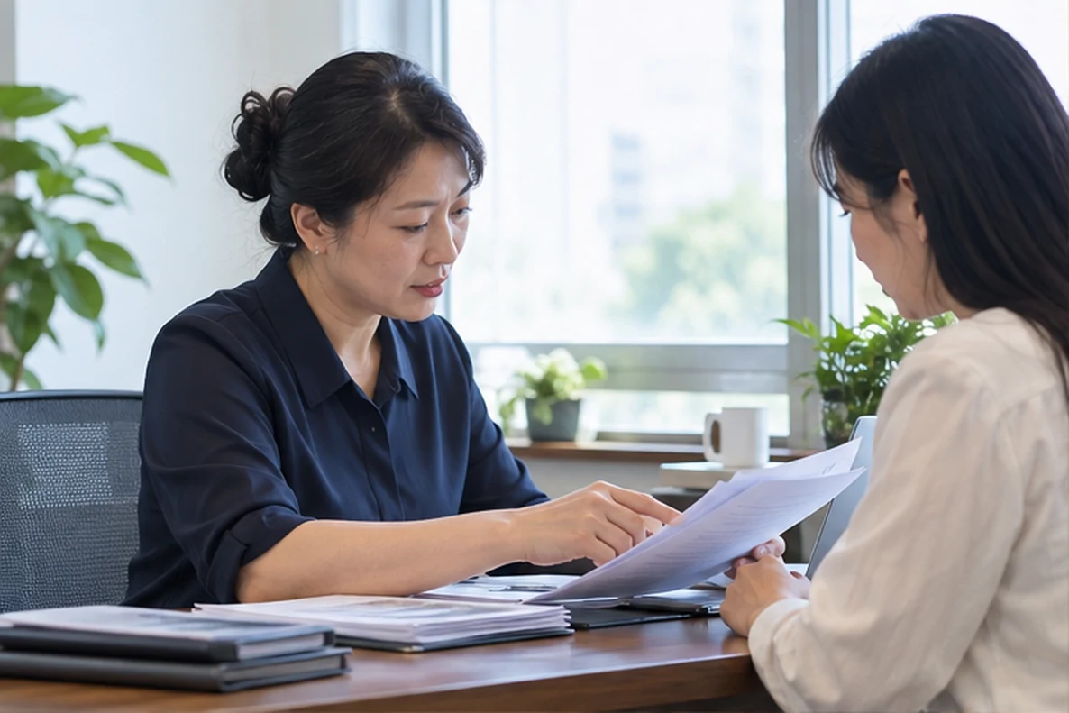 核对注册公司资料与办理事项的服务场景示意