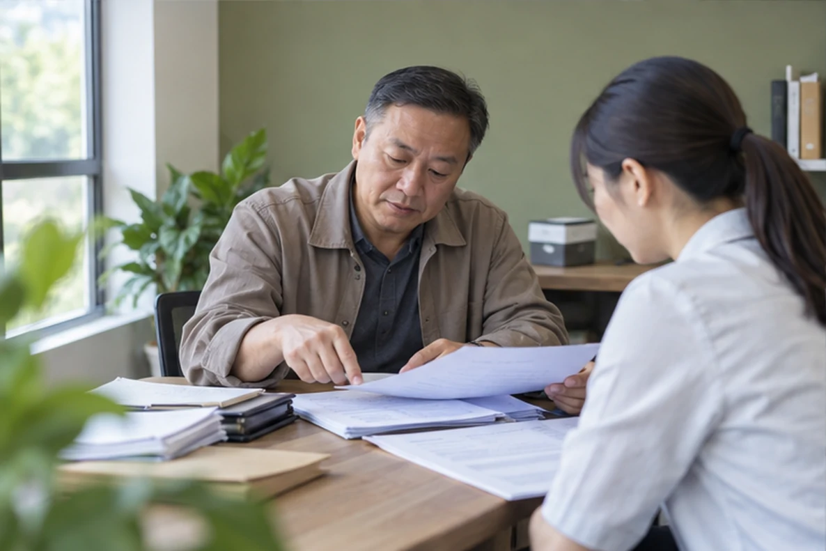 核对注册公司资料与办理事项的服务场景示意