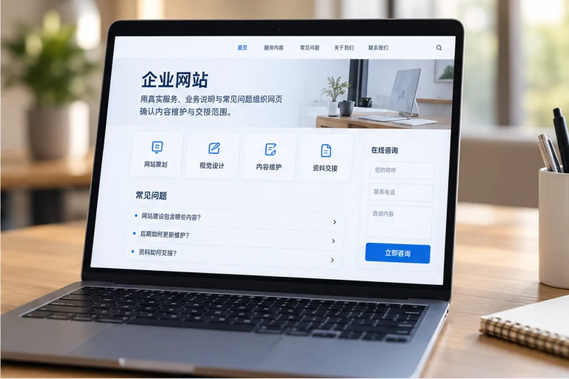 企业网站展示业务与服务信息的场景示意