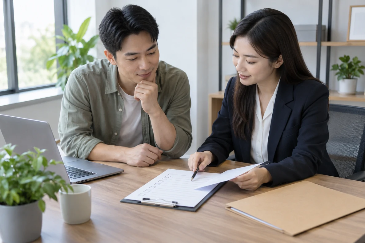核对注册公司资料与办理事项的服务场景示意