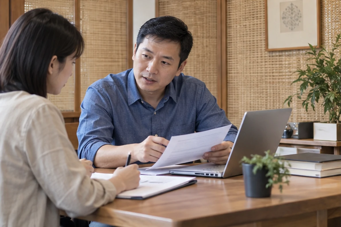 核对注册公司资料与办理事项的服务场景示意