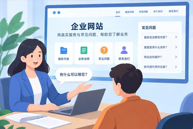 企业网站展示业务与服务信息的场景示意