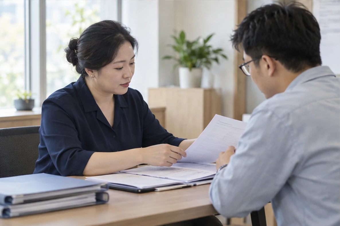 核对注册公司资料与办理事项的服务场景示意