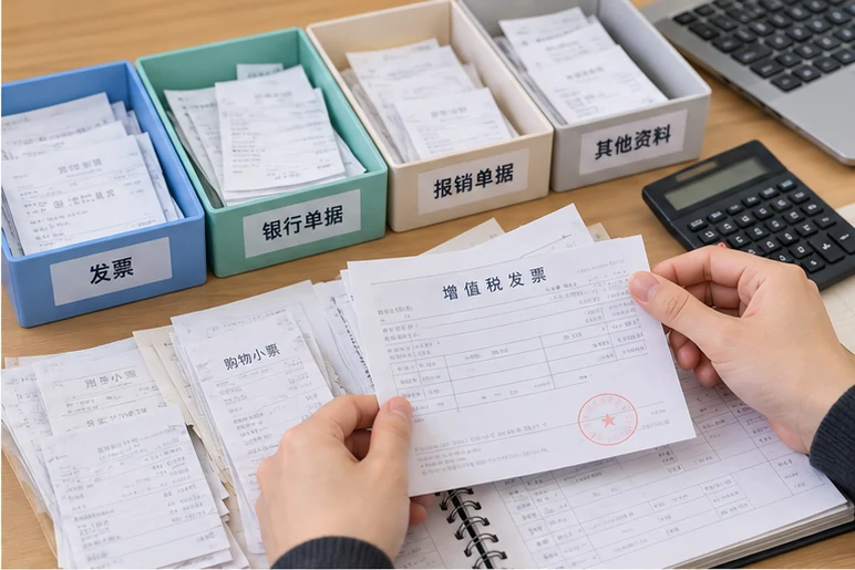 整理企业票据与日常账务资料的服务场景示意