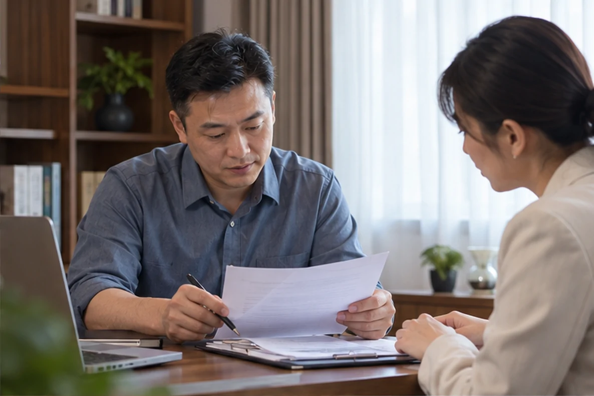 核对注册公司资料与办理事项的服务场景示意