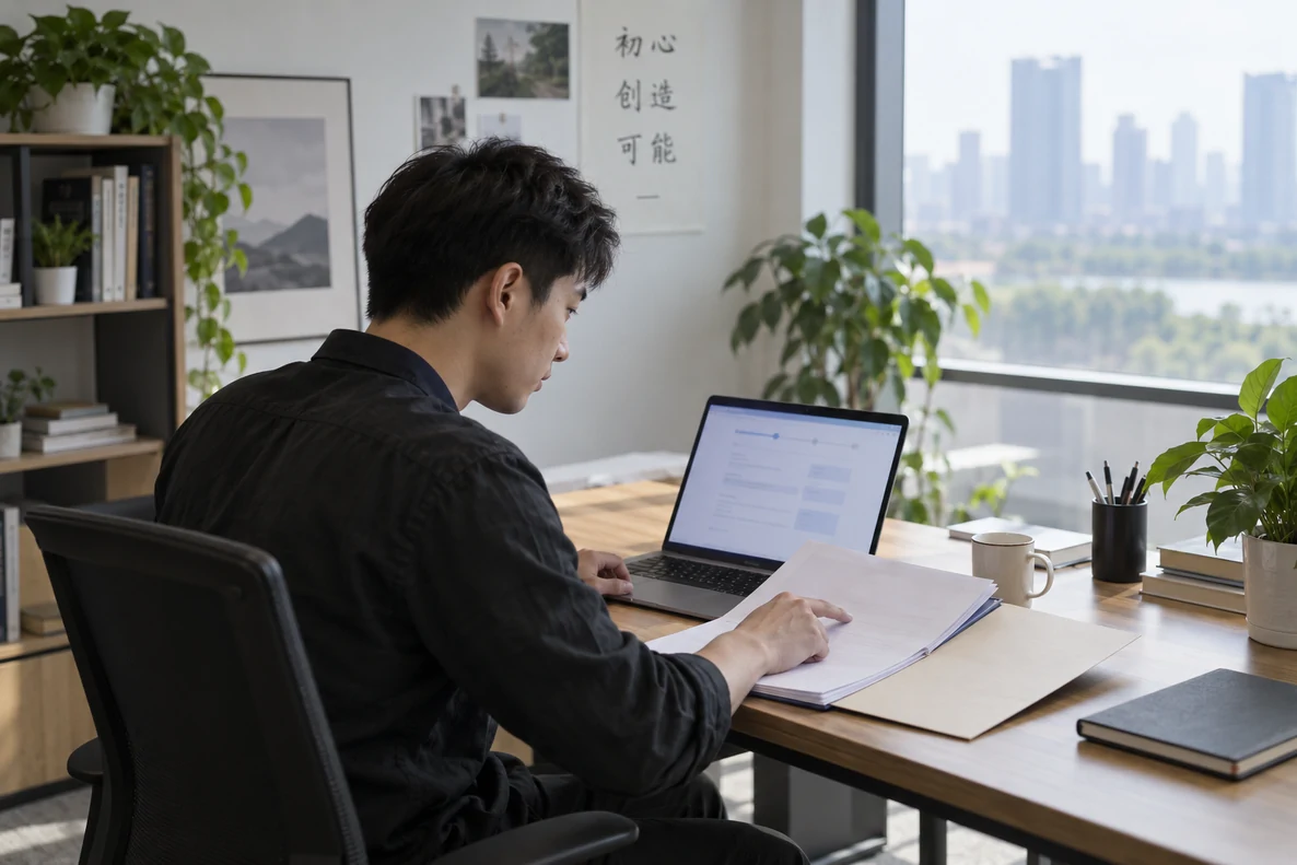 核对注册公司资料与办理事项的服务场景示意