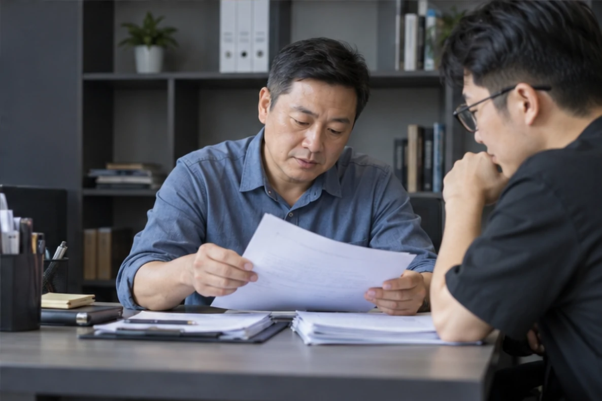 核对注册公司资料与办理事项的服务场景示意