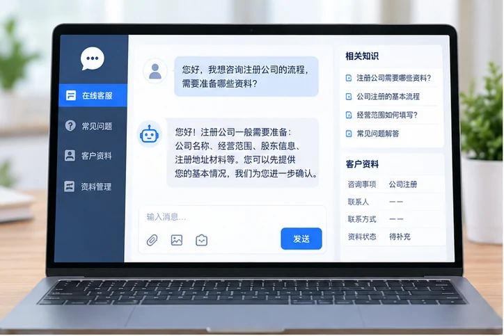 在线客服接待与咨询整理的服务场景示意
