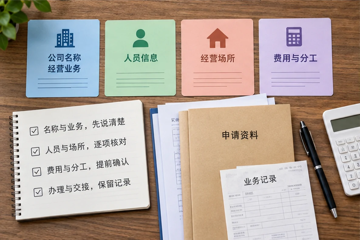 核对注册公司资料与办理事项的服务场景示意