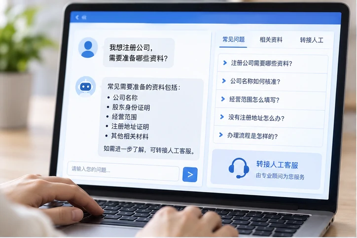 在线客服接待与咨询整理的服务场景示意
