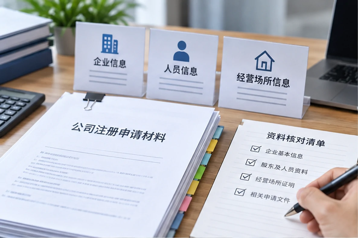 核对注册公司资料与办理事项的服务场景示意