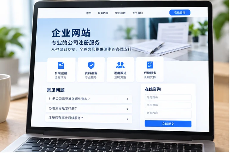 企业网站展示业务与服务信息的场景示意