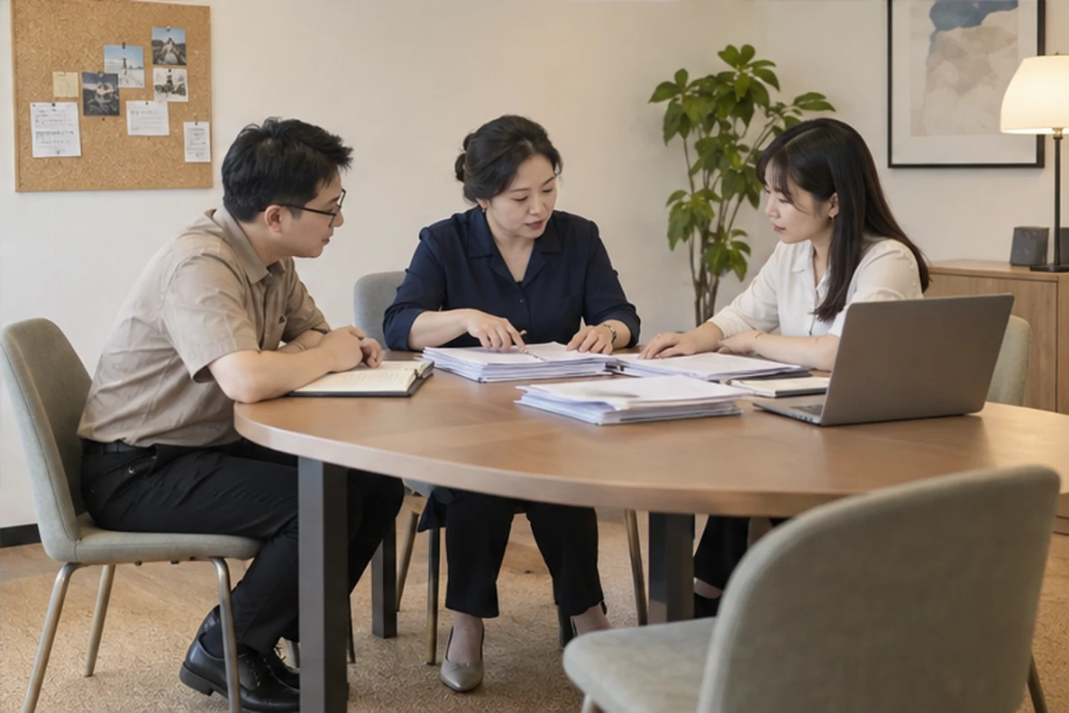 核对注册公司资料与办理事项的服务场景示意