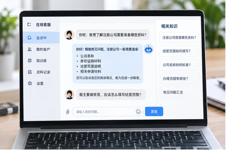在线客服接待与咨询整理的服务场景示意