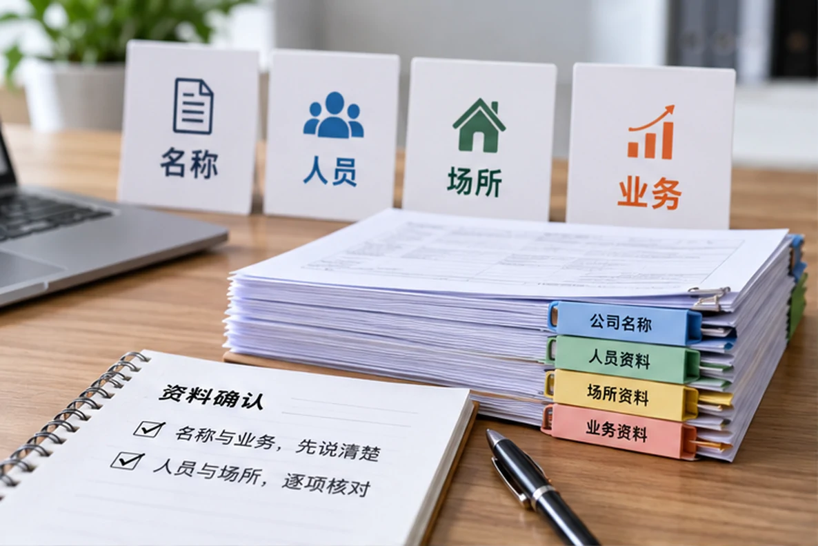 核对注册公司资料与办理事项的服务场景示意