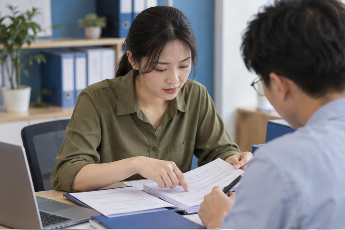 核对注册公司资料与办理事项的服务场景示意