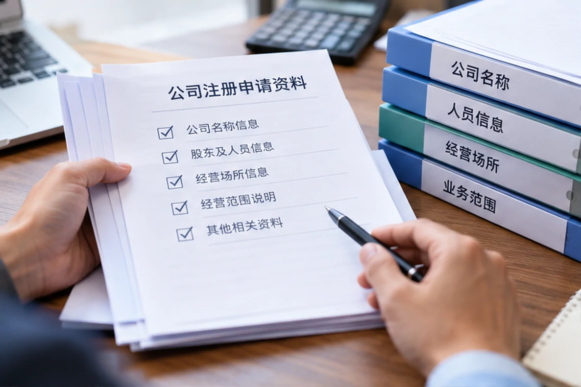 核对注册公司资料与办理事项的服务场景示意