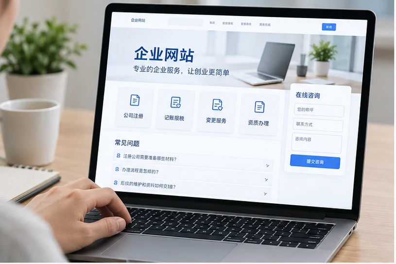 企业网站展示业务与服务信息的场景示意