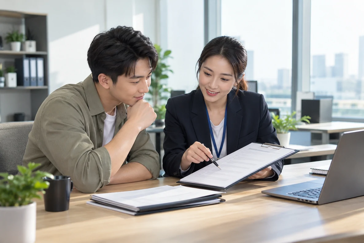 核对注册公司资料与办理事项的服务场景示意