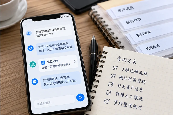 在线客服接待与咨询整理的服务场景示意