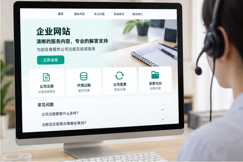 企业网站展示业务与服务信息的场景示意