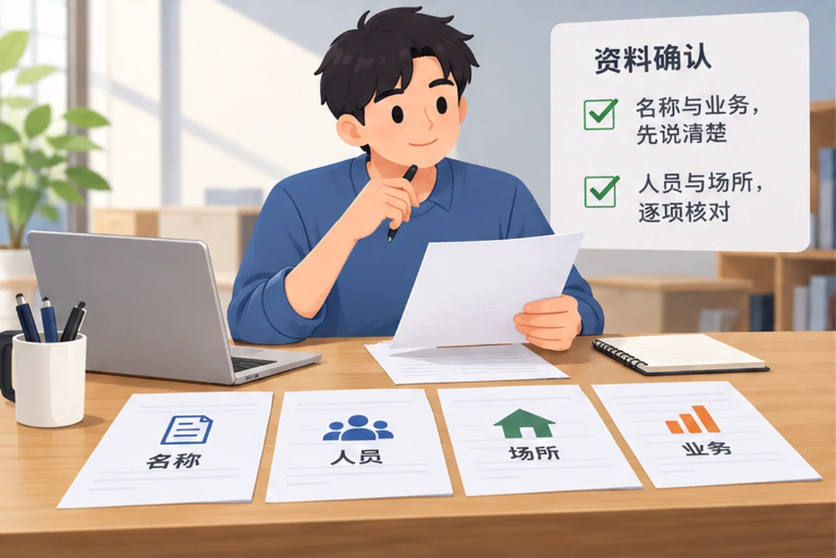 核对注册公司资料与办理事项的服务场景示意