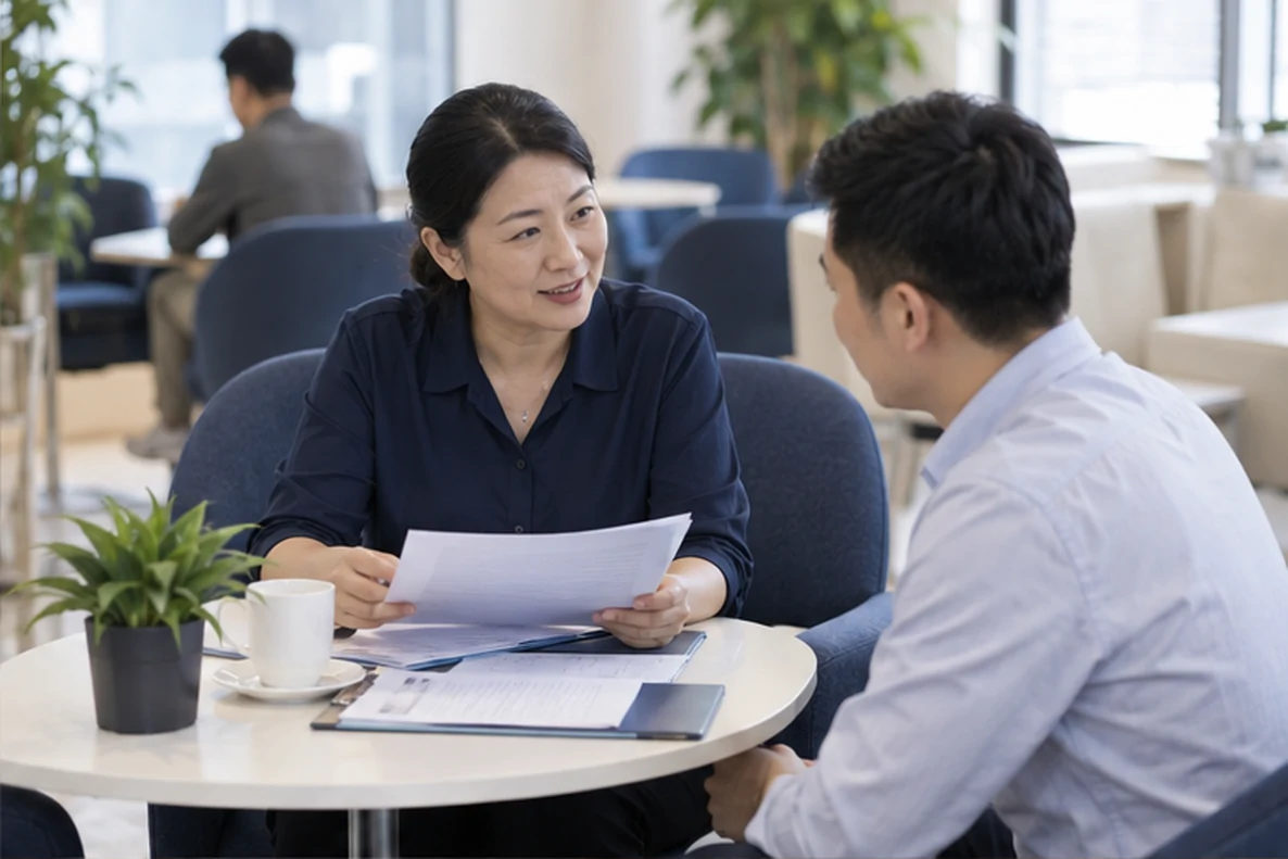 核对注册公司资料与办理事项的服务场景示意